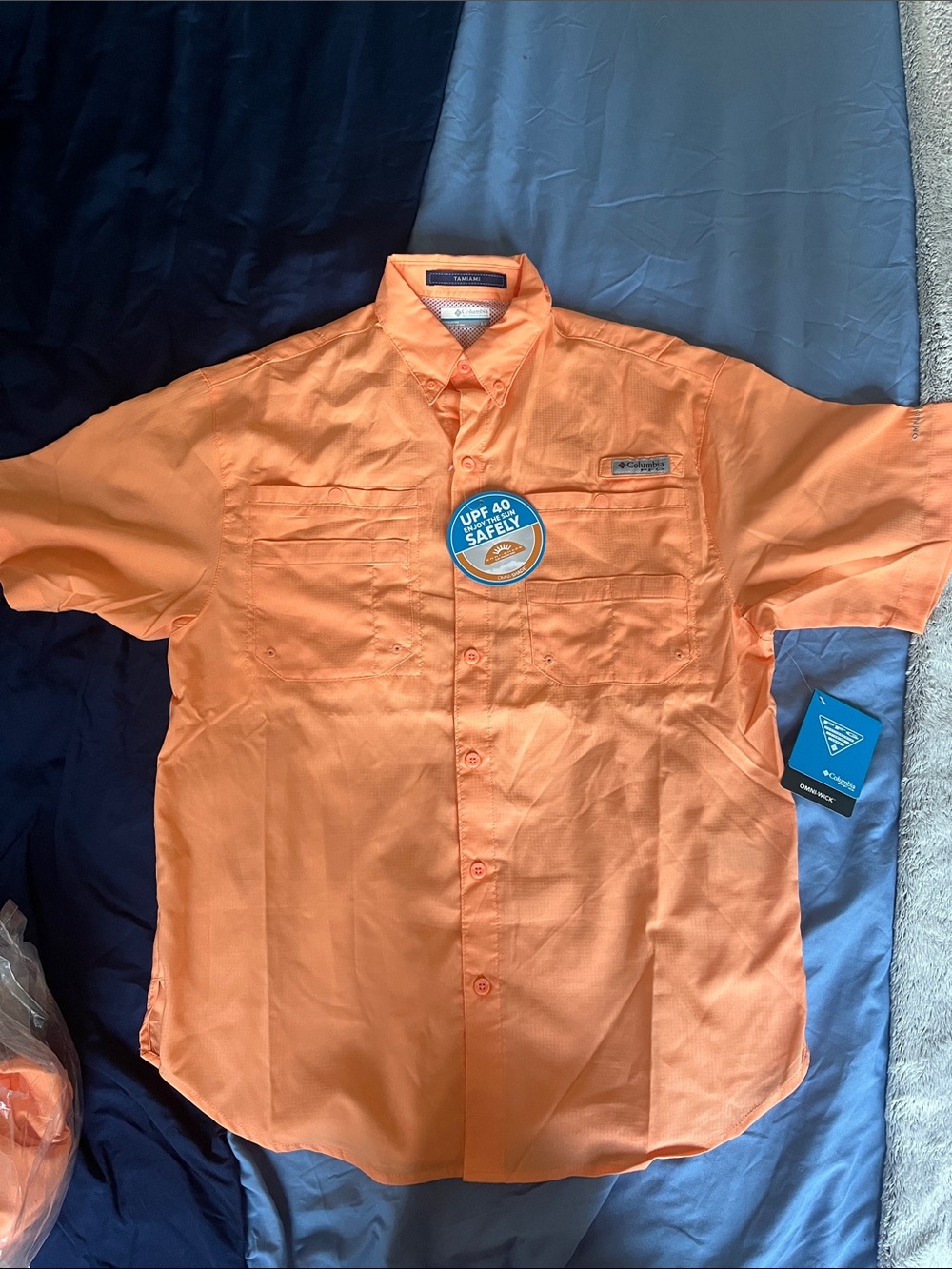 Columbia Tamiami Short Sleeve Button-Down Fishing Shirt in Bright Orange
